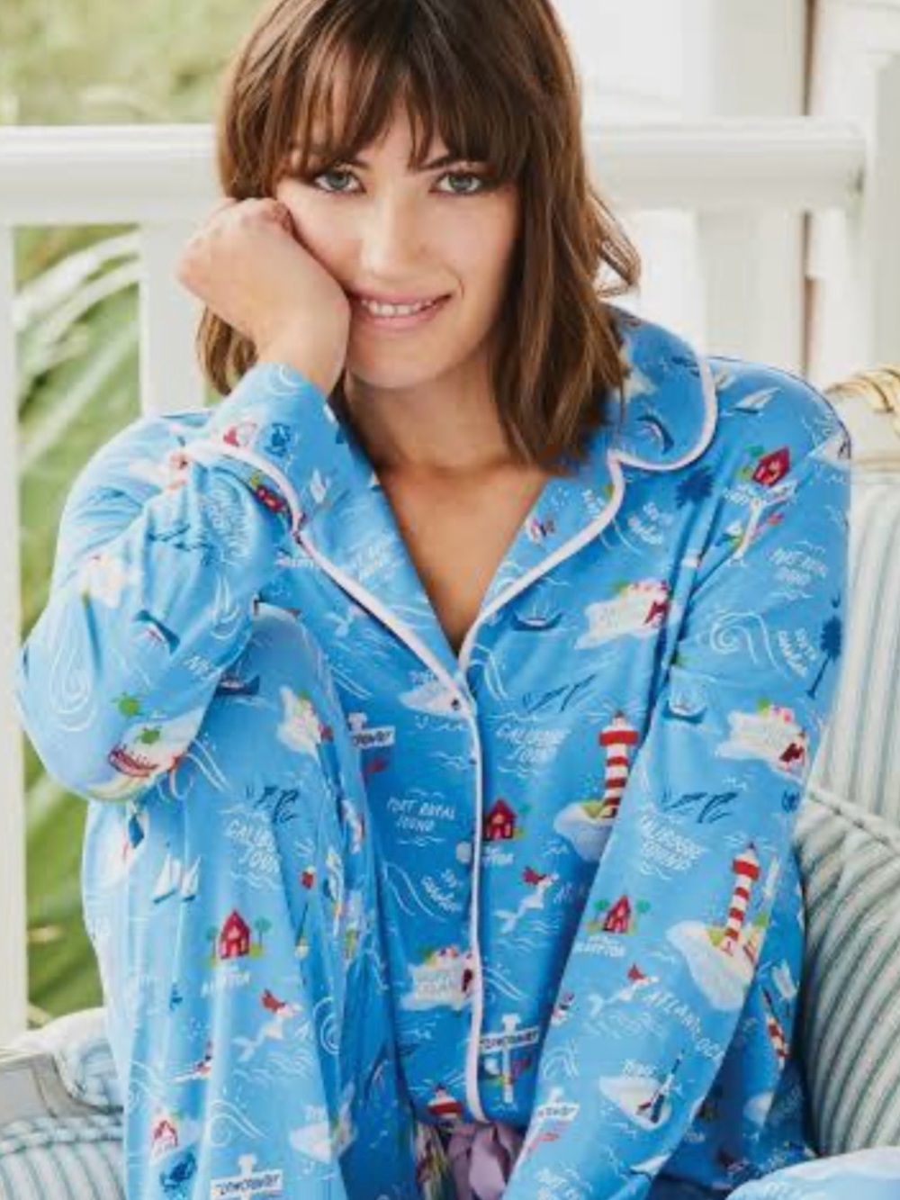 Spartina 449 NEW Pajama Top GREETINGS FROM HILTON HEAD Map Print Blue Womens S